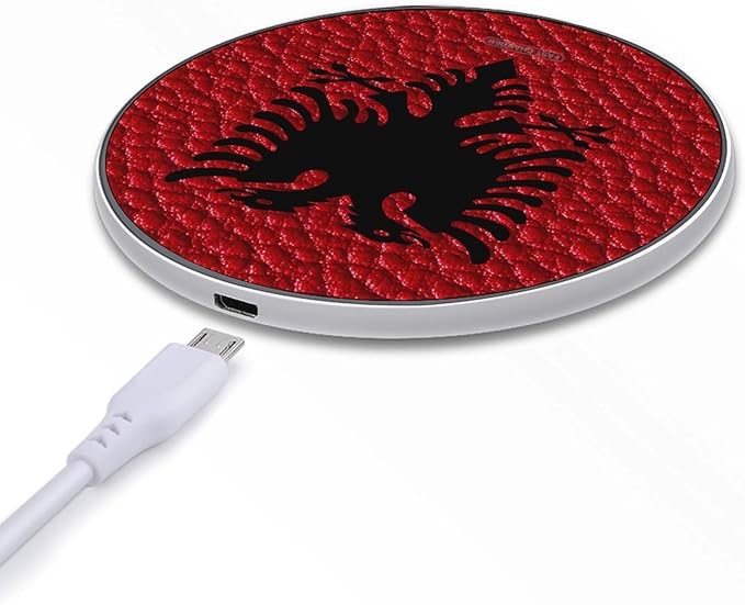 Albania Albanian Flag Leather Texture Fast Portable Charger 10W Funny Graphic Phone Charging Pad with USB Cable