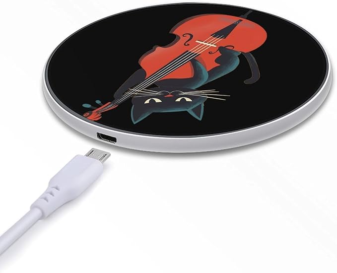 Black Cat Playing Violoncello Phone Charger Magnetic Charging Pad Anti-Slip with USB Cable