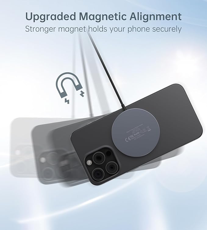 Magnetic Wireless Charger for iPhone 17/16/15/14/13/12 - Mag Charger+20W USB C Adapter Fast Wireless Charging Stand/Pad with 5ft Cable for iPhone 17/16/15/14/13/12 Pro Max Plus Mini 17 AirGray