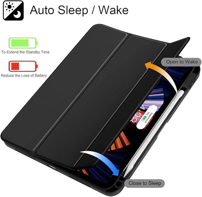 Tuiklol for iPad (A16 Chip) 11th Generation 11 inch 2025 / iPad 10th Generation 10.9 inch 2022 Case Buit in Pencil Holder with Clear Back Shell Cover Trifold Stand Auto Wake/Sleep Black