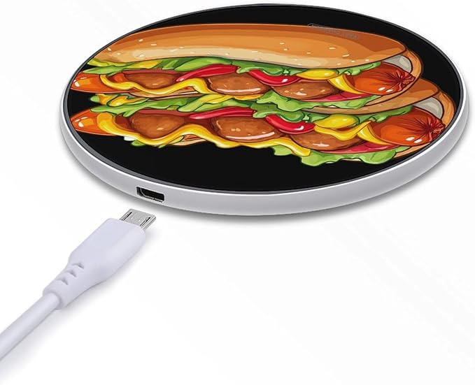 Hot Dog Hotdog Meatbal Buns Phone Charger Magnetic Charging Pad Anti-Slip with USB Cable