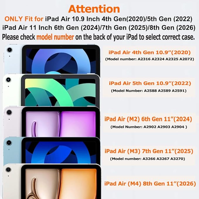 Slim Case for iPad Air 11 Inch M4/M3/M2 (2026 8th/2025 7th/2024 6th) 10.9 Inch 5th Gen 2022/4th Generation 2020 with Pencil Holder Multi-Angle Stand Clear Cute Smart Cover Auto Wake-Sleep (Black)