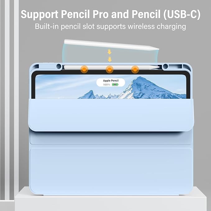 for iPad Pro 13 inch Case (M5/M4) 2025/2024 Slim Protective Cover with Pencil Holder Soft TPU Back Cover Trifold Stand Auto Wake/Sleep A2925 A2926 A3007 A3362 A3359 (Sky Blue)