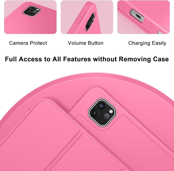 ZryXal iPad Pro 11 Inch Case (M5) 2025/ (M4) 2024 (Model: A2836/A2837/A3006) Trifold Stand Smart Cover with Pencil Holder and Soft TPU Back Auto Wake/Sleep (New Peach Red)