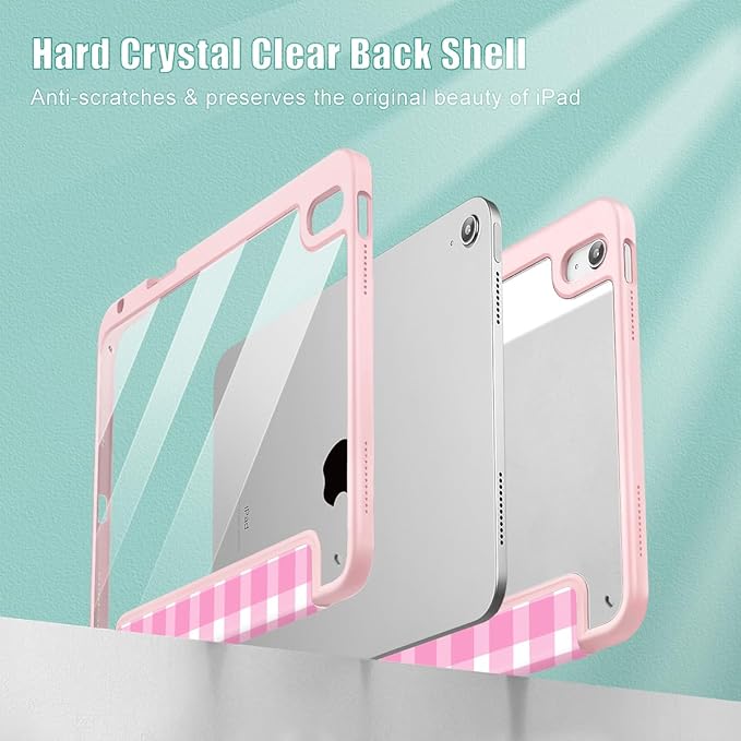 Case for iPad (A16) 11th Generation 11 Inch (2025) iPad 10th Generation 10.9 Inch (2022) Shockproof Cover with Clear Transparent Back Shell &amp Pencil Holder Pink Plaid