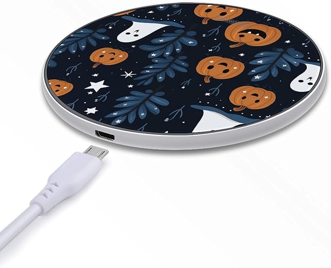 Cartoon Pumpkin Head Wireless Charger Fast Wireless Charging Pad with USB Cable 10W Anti-Slip Magnetic Wireless Charger Portable Slim Charger Puck Travel Charging Station