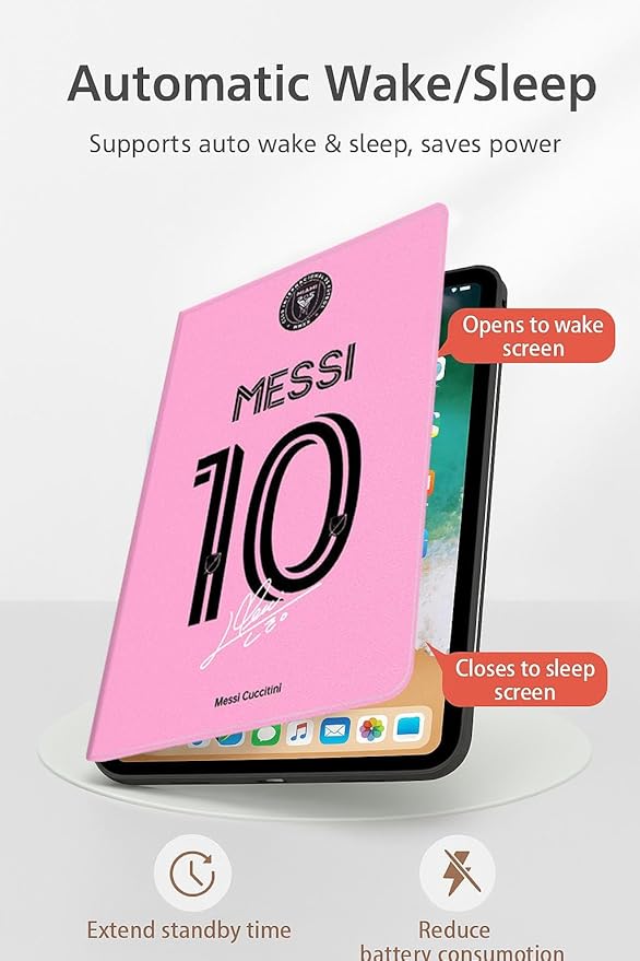 ZERMU Case for iPad (A16) 11th/10th Generation 11''/10.9''(2025/2022) Mess%i #10 Miam-i Soccer Shockproof Magnetic Cover [Auto Sleep/Wake] with Pencil Holder Multi-Angle Stand Touch ID Support
