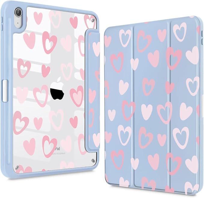 Teryeefi Case for iPad (A16) 11th Generation 11 inch (2025) &amp iPad 10th Generation 10.9 inch (2022) with Pencil Holder-[Auto Wake/Sleep] Premium Stand Case with Clear Back Cover Heart Blue