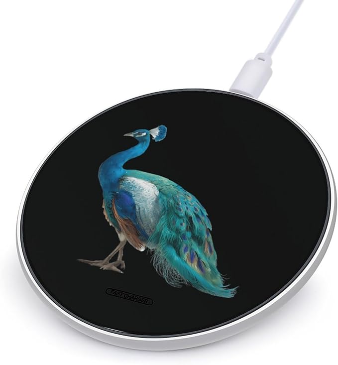 Peacock Bird Fast Portable Charger 10W Funny Graphic Phone Charging Pad with USB Cable