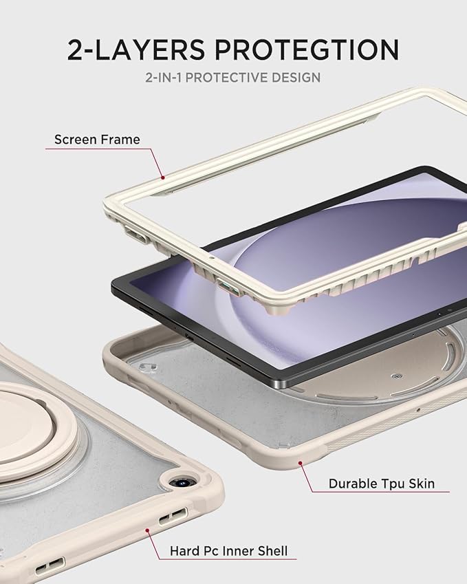 Miimall Case for Samsung Galaxy Tab A11 Plus 2025 11 Inch with 360 Rotating Stand Ring Bulit-in Shoulder Strap Shockproof Rugged Kids Friendly Shell Pen Holder Cover for Galaxy A11+ Tablet Khaki