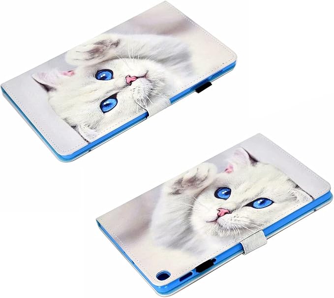 for Amazon Kindle Fire HD 10 Case 9th/7th/5th Generation (2019/2017/2015) 10.1 with Stand/Pencil Holder/Pockets [Auto Wake/Sleep] Magnetic Smart PU Leather Wallet Cover White Kitten Cat