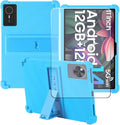 Compatible for ECOPAD T30 10.1 Inch Tablet Case + Screen Protector Tempered Glass Film Soft Silicone Full Coverage Adjustable Stand Protective Tablet Cover Baby Blue