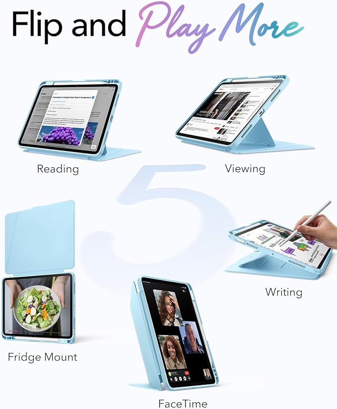 ESR for iPad Air 11 Inch Case M4/M3/M2 (2026/2025/2024) iPad Air 5th/4th Gen Case (2022/2020) Vertical Stand Cover Multi Stand Angles Ultra-Stable Cover with Pencil Holder Flip Series Light Blue