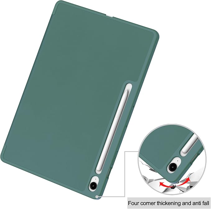 for Galaxy Tab S10 FE Plus Case 13.1 Inch 2025 (Model: SM-X620/X626B) Trifold Stand Cover with S Pen Holder [Auto Wake/Sleep] PU Leather Soft TPU Back Shell for Tab S10 FE+ 13.1 DarkGreen