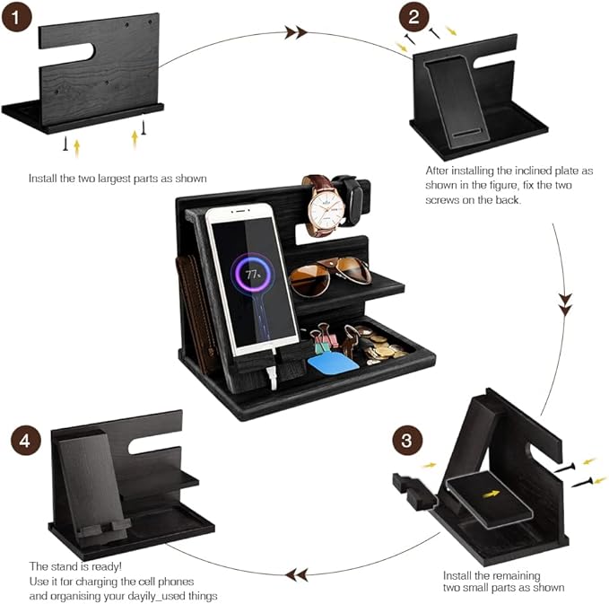 Gifts for Men Bedside Organiser Wood Phone Docking Station Dad Birthday Gifts for Him Nightstand Key Wallet Watch Stand Mens Gifts for Xmas Presents for Dad Husband Boyfriend Anniversary &amp Christm