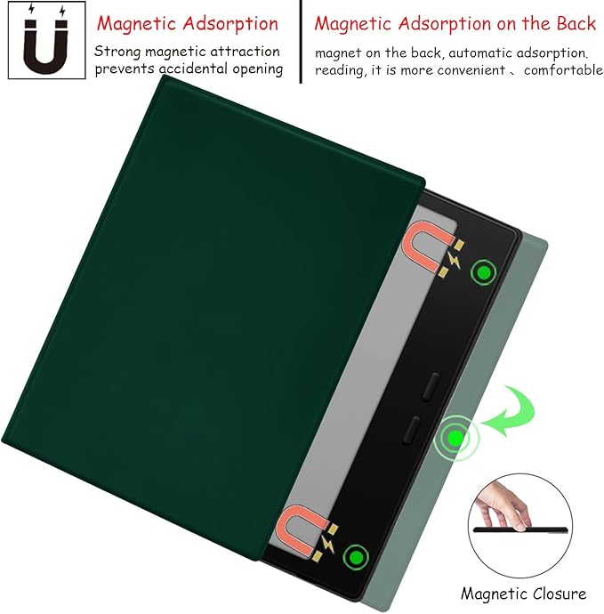 Magnetic Leather Case for 7'' Onyx Boox Go 7 / Boox Tablet Go Color 7 (Gen II/Gen I 2025/2024) /Boox Page Ultra-Thin Lightweight Cover with Auto Sleep/Wake &amp Magnetic Closure (Blackish Green)