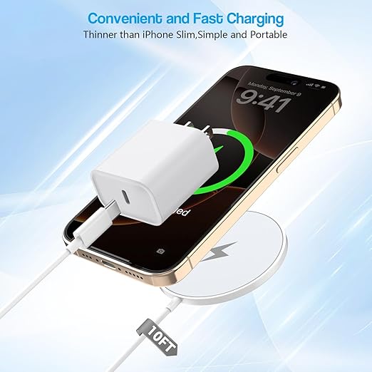 10FT Magnetic Wireless Charger15W Fast Apple Mag-Safe Charger for iPhone 17/16/15 PD with USBC Apple Fast Charging Block 10Foot Quick Charge for iPhone 17/17 Air/17 16 15 Pro/Pro Max/14/13/12/AirPods