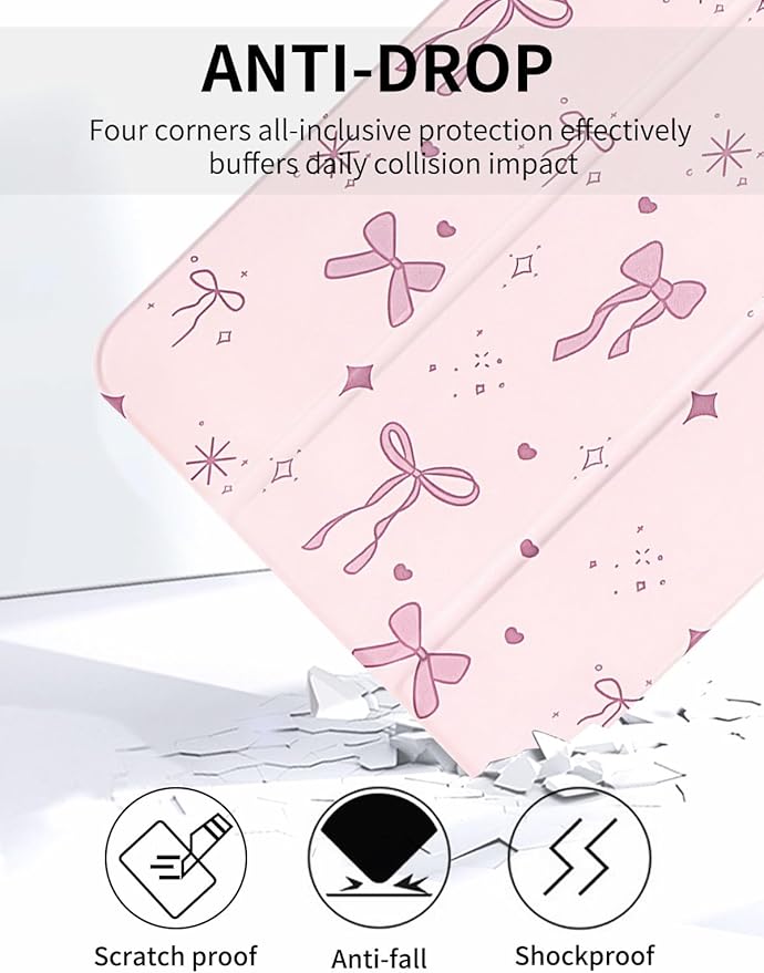 Fycyko Trifold Stand Case for iPad 10.2 InchiPad 9th/8th/7th Generation 2021/2020/2019 Aesthetic Pink Bowknot Ribbon Pattern with Pencil Holder Shockproof Protective CoverRibbon