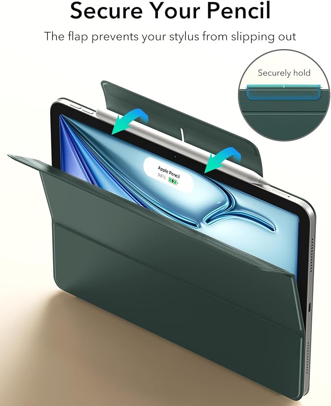 ESR for iPad Air 11 Inch Case M4/M3/M2 (2026/2025/2024) iPad Air 5th/4th Gen (2022/2020) Powerful Magnetic Attachment Slim Trifold Stand Case Auto Wake/Sleep Durable Protection Forest Green