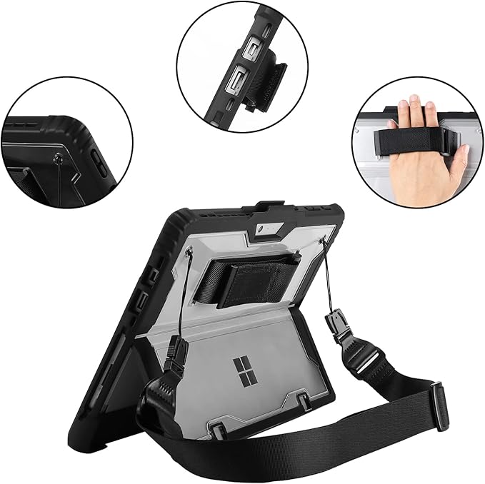 MOSISO Case Compatible with Surface Pro 7 Plus/Pro 7/6/5/4/LTE Heavy Duty Rugged Hard Shell Cover with Shoulder Strap &amp Hand Strap Compatible with Type Cover Keyboard Black