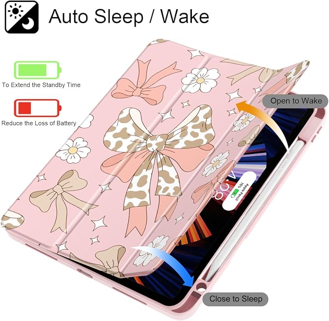 Tuiklol Case for iPad Pro 12.9 Inch M2 Case 2022 2021 2020 2018 Generation 6th/5th/4th/3rdBuilt-in Pencil Holder Clear Transparent Protective Back Shell Cover Leopard Bow Gary