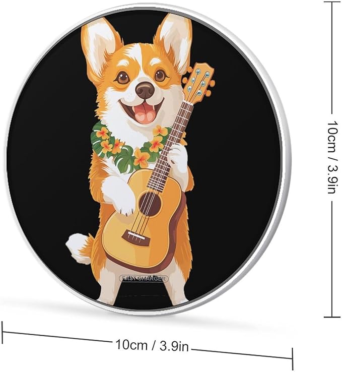 Corgi Dog Playing Ukulele Guitar Phone Charger Magnetic Charging Pad Anti-Slip with USB Cable