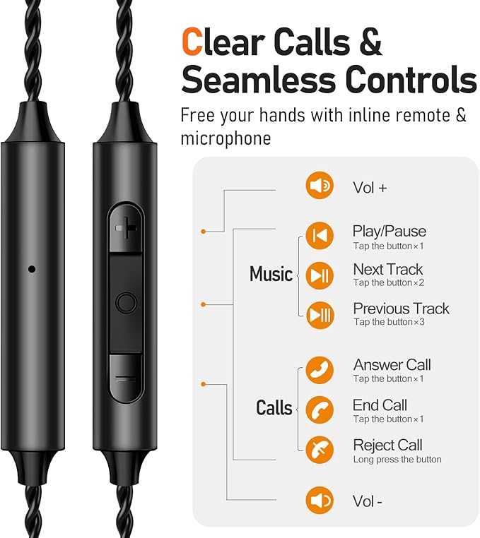 Vibes 202M Wired Earbuds - HiFi in Ear Monitor Headphones - Noise Isolating Ear Buds w/ Mic - Clear Sound Deep Bass &amp Comfort-Fit Gaming Earphones - MMCX to 3.5mm &amp Silver Plated Cord Carryi