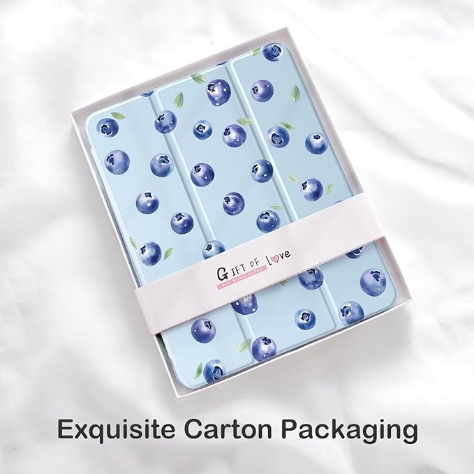 Cute Blueberry for iPad (A16) 11th Generation Case 11 Inch 2025 for iPad 10th Gen Case 10.9 Inch 2022 with Pencil Holder Auto Sleep/Wake Blue Leather Clear Acrylic Back Cover