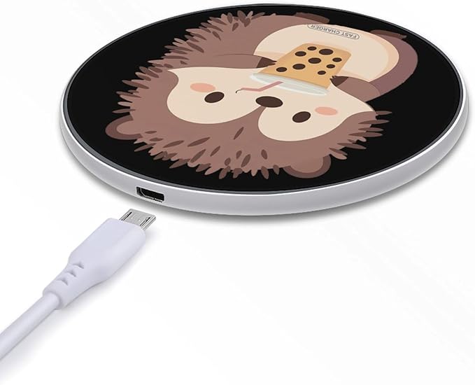 Hedgehog Drinking Milk Tea Phone Charger Magnetic Charging Pad Anti-Slip with USB Cable