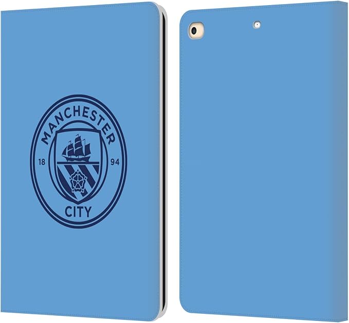 Head Case Designs Officially Licensed Manchester City Man City FC Blue Obsidian Mono Badge Leather Wallet Case Compatible with Apple iPad 9.7 2017 / iPad 9.7 2018