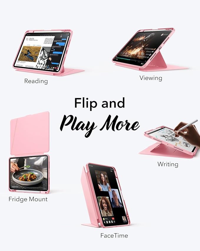 ESR for iPad Pro 11 Inch Case (M5/M4) 2025/2024 Vertical Stand Cover Multi Stand Angles Ultra-Stable Case with Pencil Holder Flip Series Pink