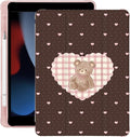Cute Kawaii Bear Love Heart for iPad mini 7 A17 Pro 2024/iPad Mini 6 Case with Pencil Holder Auto Sleep/Wake Pink Leather Soft TPU Back Cover
