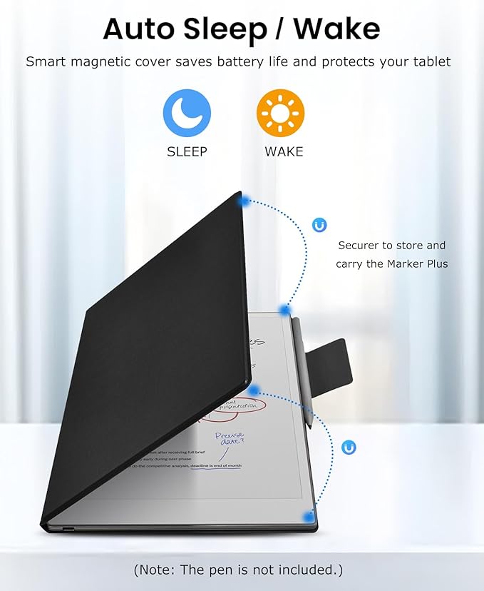 Case for Remarkable Paper Pro Move Tablet 7.3 Inch – Slim PU Leather Folio Cover with Magnetic Pencil Holder Auto Sleep/Wake Lightweight Shockproof Protective Shell (Black)