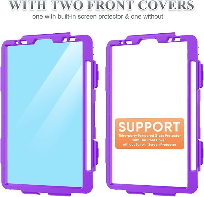SEYMAC stock Case for iPad Mini 7 (A17 Pro)2024/ Mini 6 8.3'' with Screen Protector Pencil Holder [360 Rotating Hand Strap] &ampStand Drop-Proof Case for iPad Mini 7th/6th Generation 8.3Purple+Colo