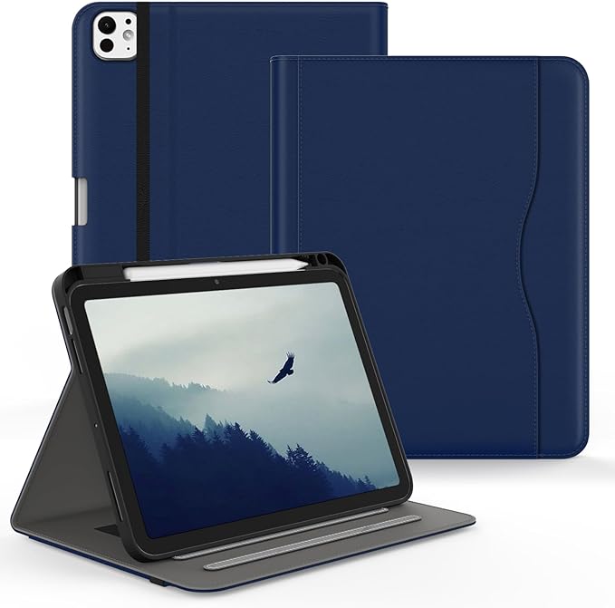 Case for iPad Pro 11 inch (M5/M4) 2025/2024 Multi-Angle PU Leather Cover for i Pad Pro 11 with Pencil Holder/Hand Strap/Pocket Auto Wake/Sleep Navy Blue