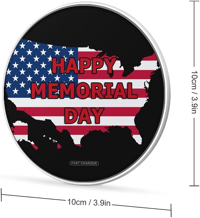 Happy Memorial Day U.S.A Map Phone Charger Magnetic Charging Pad Anti-Slip with USB Cable