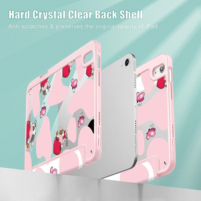 Mektron Printed Case for iPad mini 7 (A17 Pro) 2024/ Mini 6 2021 iPad mini 7th/6th Generation 8.3-inch Liquid Retina Display Cover Buit in Pencil Holder with Clear Back Shell Butterfly Cow