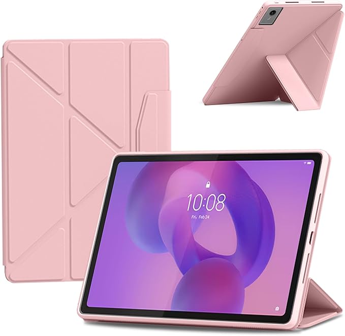 Case for Lenovo Idea Tab Plus 12.1 Inch – Multi-Angle Stand PU Leather Soft Cover with Hidden Pencil HolderSlim Lightweight Back Protective Folio Case ShockproofAnti-Scratch[Pink]
