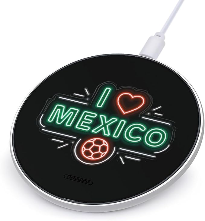 I Love Mexico Soccer Neon Sign Fast Portable Charger 10W Funny Graphic Phone Charging Pad with USB Cable