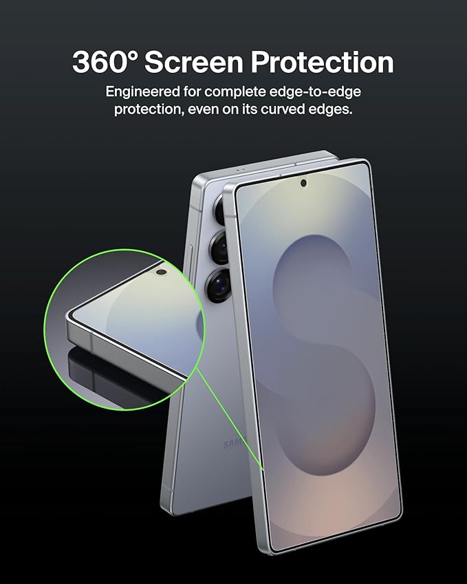 Belkin ScreenForce InvisiGlass Treated Screen Protector for Samsung Galaxy S25 Ultra 9H Hardness Scratch-Resistant Impact Protection w/Align Tray for Easy Application - Made with Recycled Glass