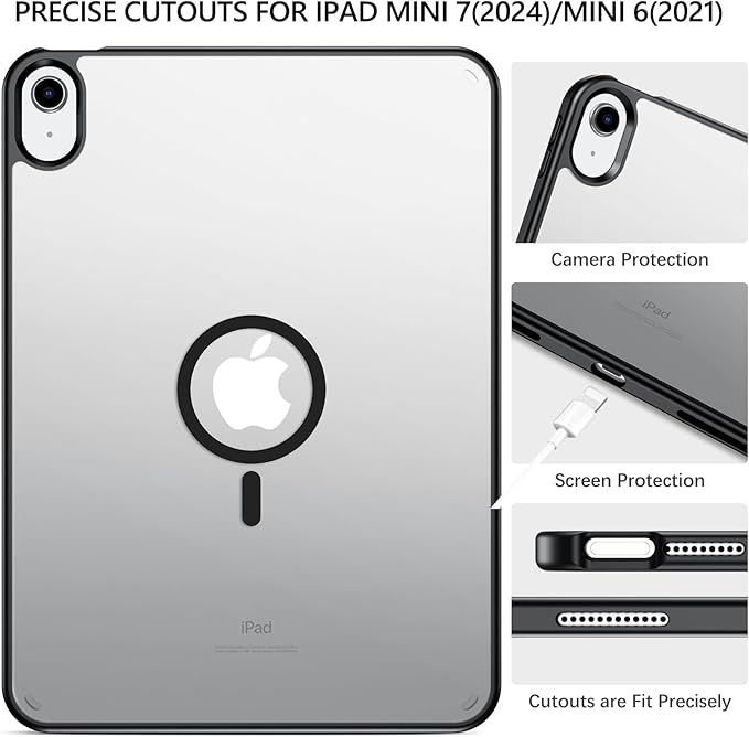 YINLAI Case for iPad (A16) 11th Generation 11 Inch (2025) iPad 10th Generation 10.9 Inch (2022) Magnetic [Compatible with Magsafe] Slim Translucent Matte Men Shockproof Protective Back Cover Black