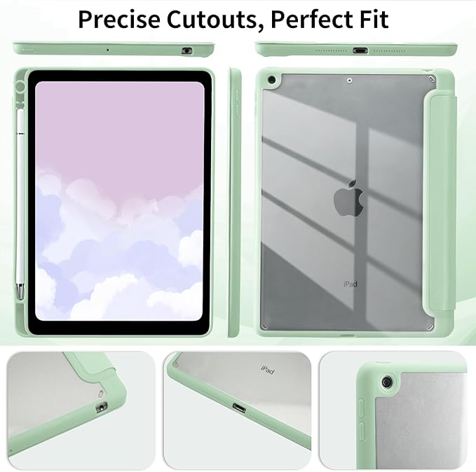Funny Goose Case for iPad (A16) 11th Generation 2025 11 Inch/iPad 10th Generation 2022 10.9 Inch with Pencil Holder Trifold Stand Green Leather Girly Cover Clear Back Shell Auto Wake/Sleep