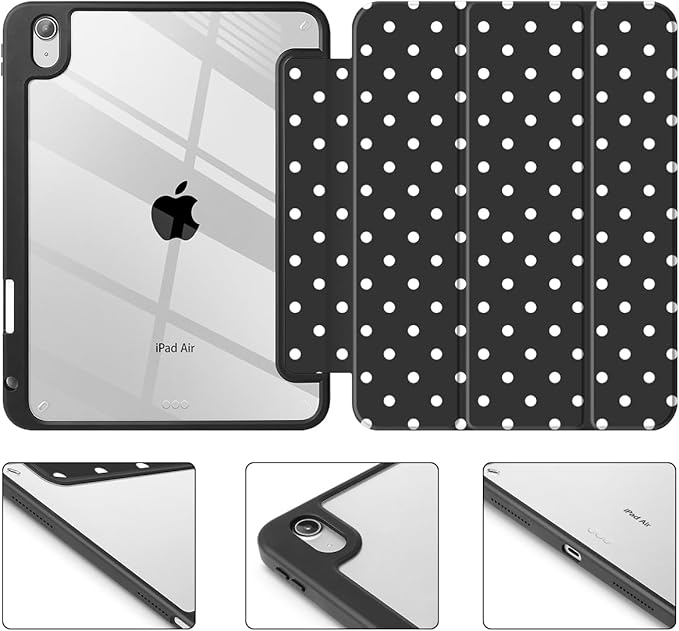 Tuiklol Case for iPad Air 11 Inch M4 2026 / Air 11 Inch M3 2025 / Air 11 Inch M2 2024 / iPad Air 10.9 Inch 2022 2020 Buit in Pencil Holder with Shockproof Cover Clear Transparent Back Spot-Black
