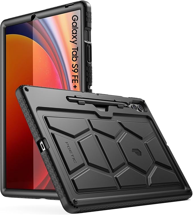 Poetic TurtleSkin Case for Samsung Galaxy Tab S9 FE+ Plus (2023 Release) 12.4 inch Case with S Pen Holder Heavy Duty Shockproof Kids Friendly Protective Silicone Cover Black
