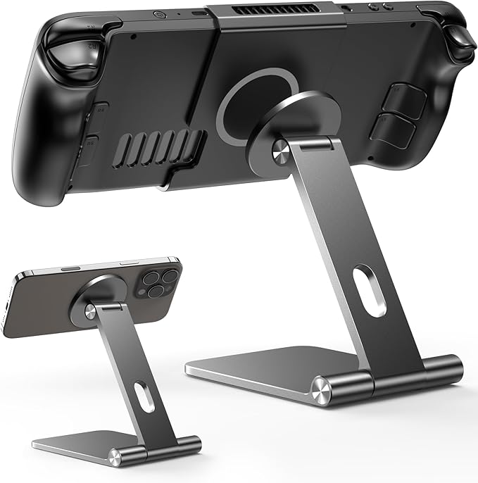 Antank Foldable Magnetic Stand Compatible with Steam Deck &amp Mag-Safe Portable iPhone Stand Holder for Desk Aluminum Alloy Adjustable Phone Stand for Steam Deck/OLED iPhone 17/16/15/14/13/12