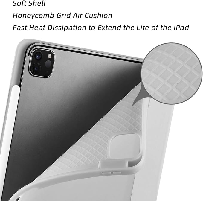SIWENGDE Cases for iPad Pro 12.9 Case 6th/5th/4th Generation (2022/2021/2020) with Pencil Holder [Apple Pencil Wireless Charging] Soft TPU Smart Tri-fold Stand Protective Cover(Light Grey)