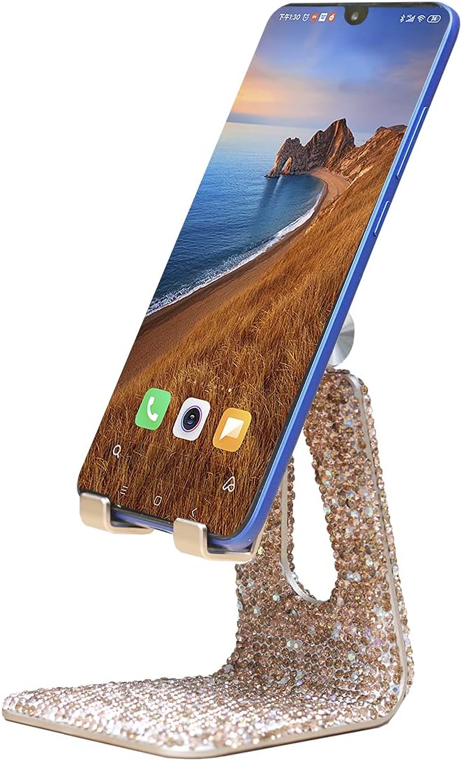 Bling Crystal Adjustable Cell Phone Stand Phone Holder for Desk Phone Desktop Holder Stand Rhinestone Mixed with Light Peach and AB Crystal SZ (Gold)