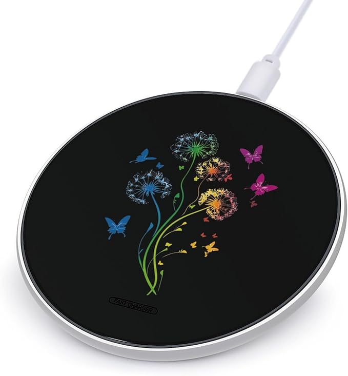 Colorful Dandelion Butterflies Wireless Charger Anti-Slip Wireless Charging Pad Slim Charger Mat for Men Women