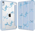 May Chen Slim Case for iPad mini 7 (A17 Pro 7th Generation) 2024 / iPad mini 6 (6th Gen) 8.3 Inch [Built-in Pencil Holder] Shockproof Cover Clear Clear Back Shell Auto Wake/Sleep Blue Stars Bow