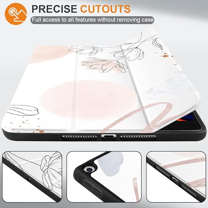 DONGKE Case Compatible with iPad 10.2 Inch 2021 2020 2019 iPad 9th/8th/7th Generation with Pencil Holder Slim Stand Protective Case with Soft TPU Back Auto Sleep/Wake Cover Abstract Flowers